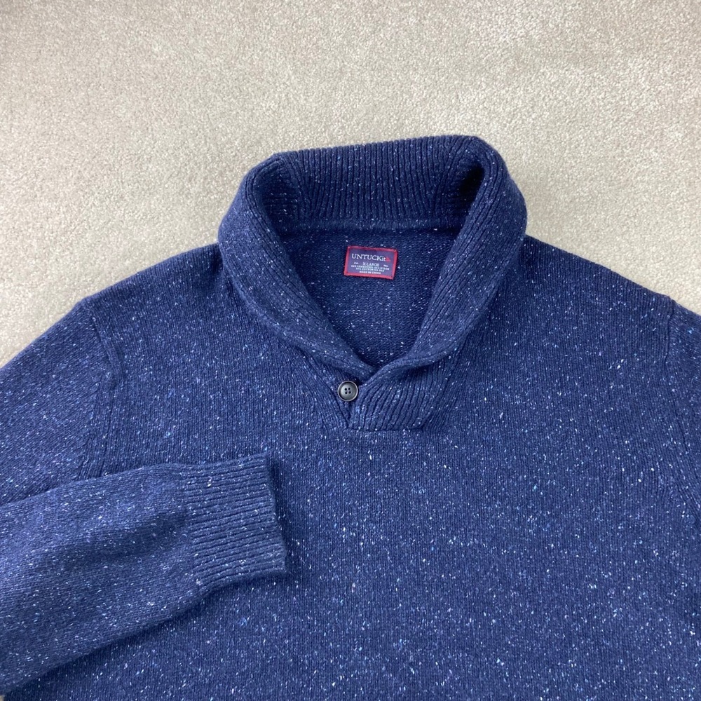 UNTUCKit Sweater Mens XL Blue Shawl Neck Lambswool Silk Donegal Knit Pullover